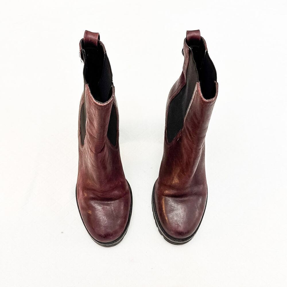 Paige Leather Natasha Chelsea Platform Boot Block Heel Blood Burgundy Size 7.5